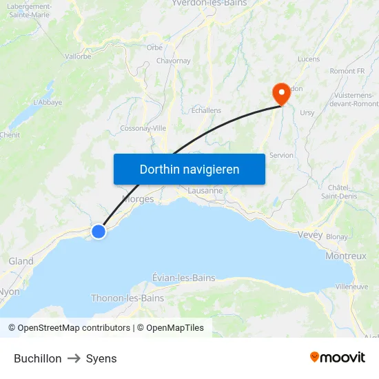 Buchillon to Syens map