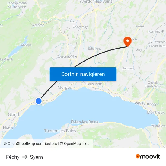 Féchy to Syens map