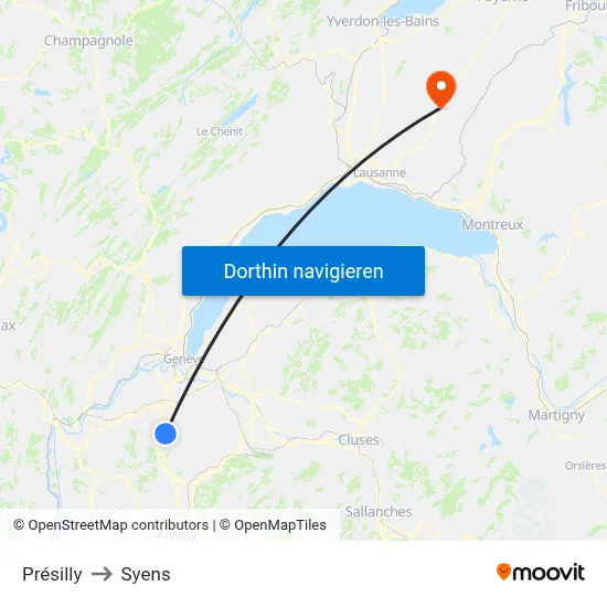 Présilly to Syens map