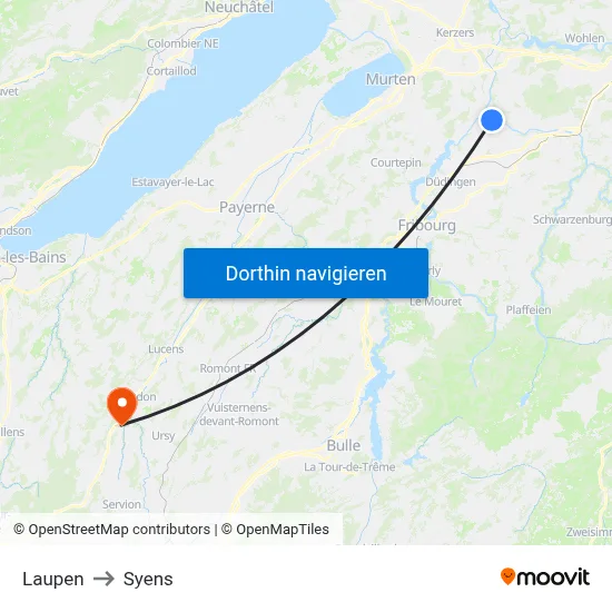 Laupen to Syens map