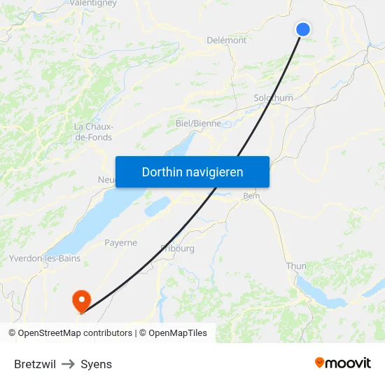 Bretzwil to Syens map