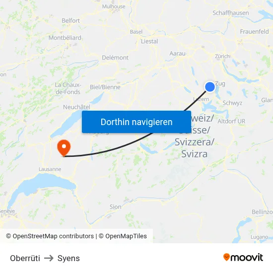 Oberrüti to Syens map