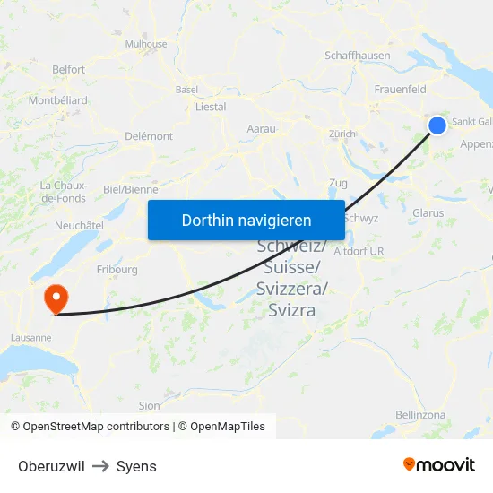 Oberuzwil to Syens map