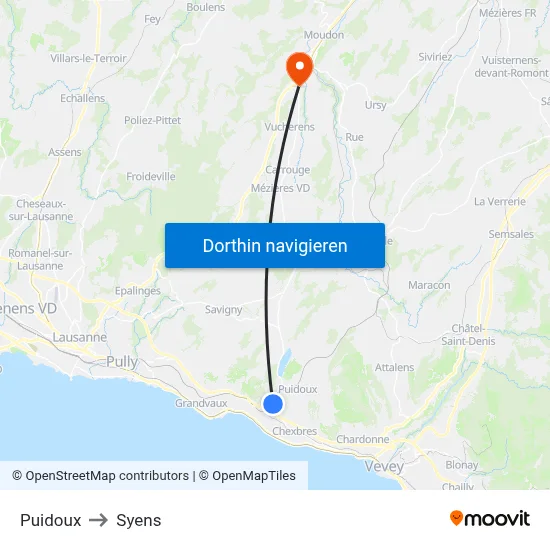 Puidoux to Syens map