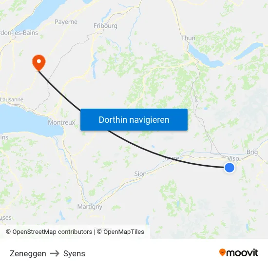 Zeneggen to Syens map