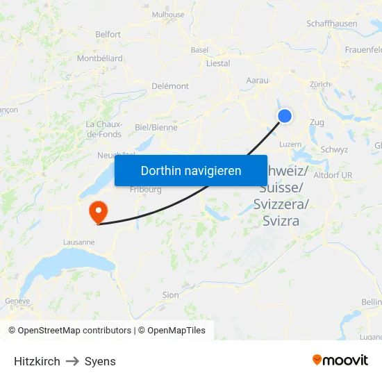 Hitzkirch to Syens map