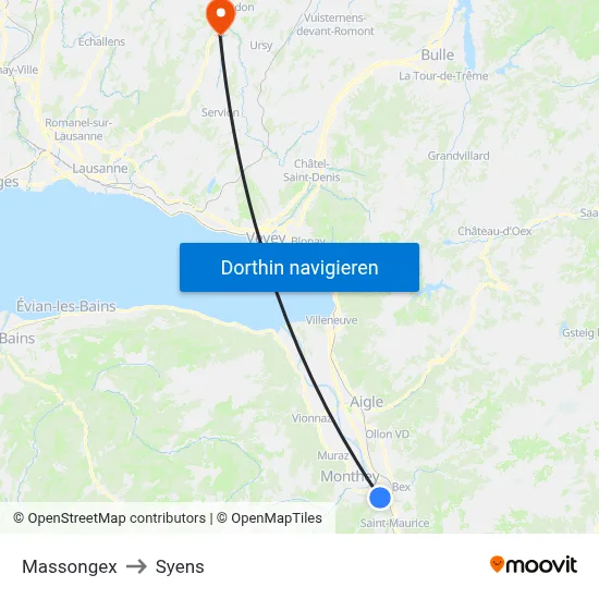 Massongex to Syens map