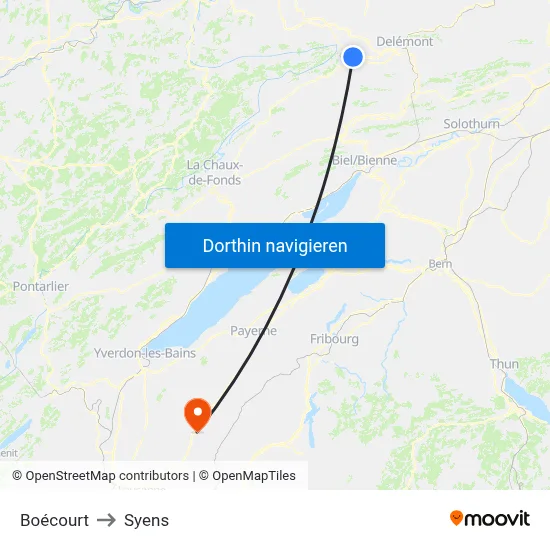 Boécourt to Syens map