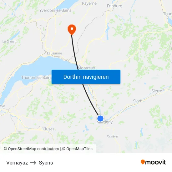 Vernayaz to Syens map