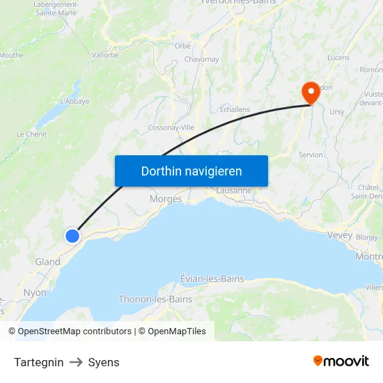 Tartegnin to Syens map