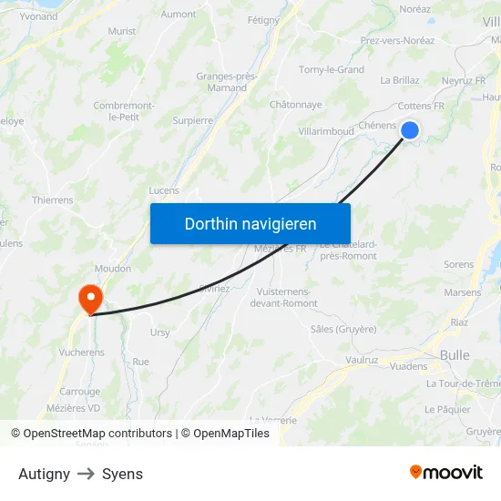 Autigny to Syens map