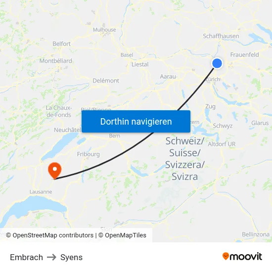 Embrach to Syens map