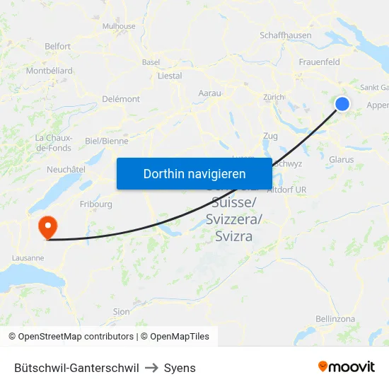 Bütschwil-Ganterschwil to Syens map