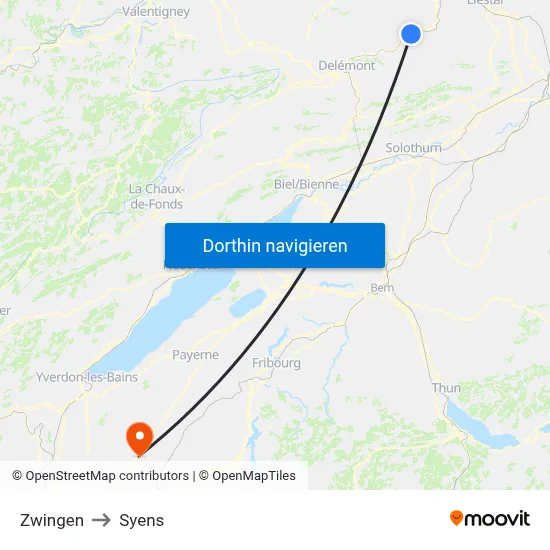Zwingen to Syens map