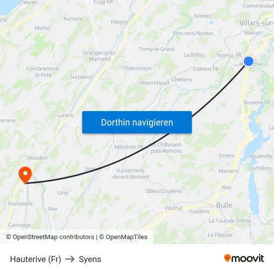 Hauterive (Fr) to Syens map