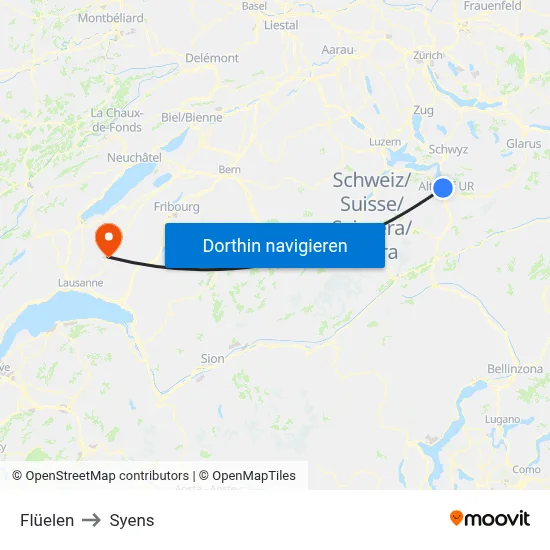 Flüelen to Syens map