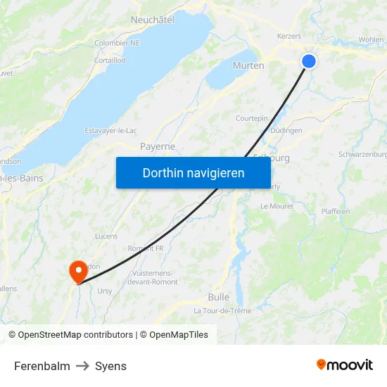 Ferenbalm to Syens map