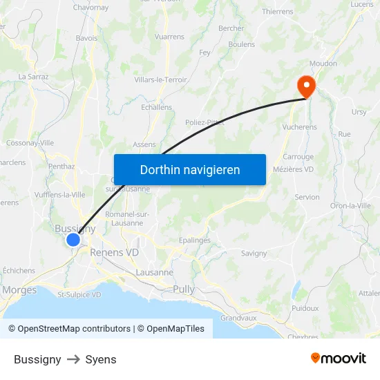 Bussigny to Syens map