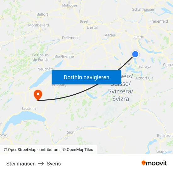 Steinhausen to Syens map