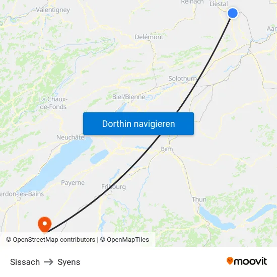 Sissach to Syens map
