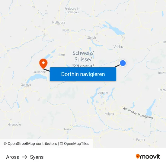 Arosa to Syens map