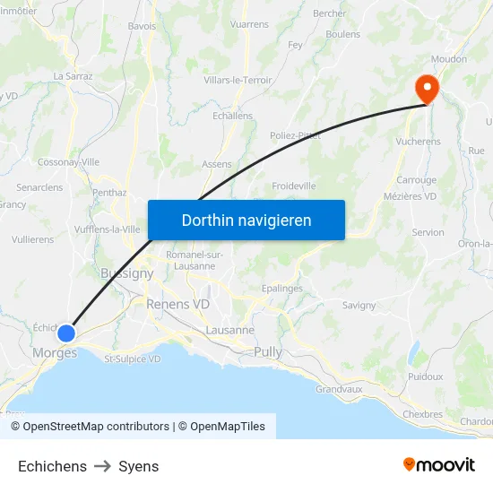 Echichens to Syens map
