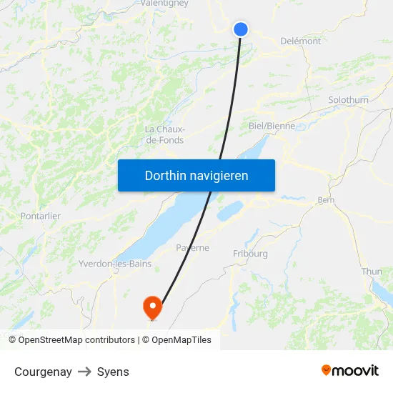 Courgenay to Syens map