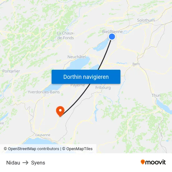 Nidau to Syens map