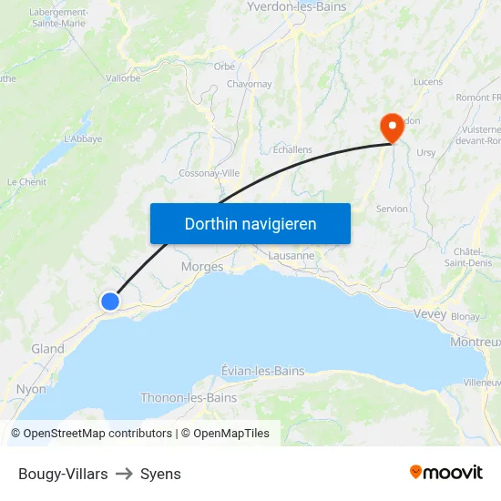Bougy-Villars to Syens map