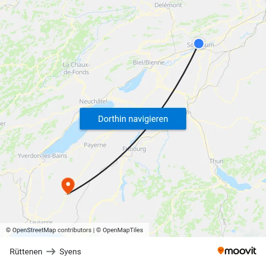 Rüttenen to Syens map