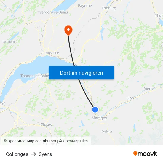Collonges to Syens map
