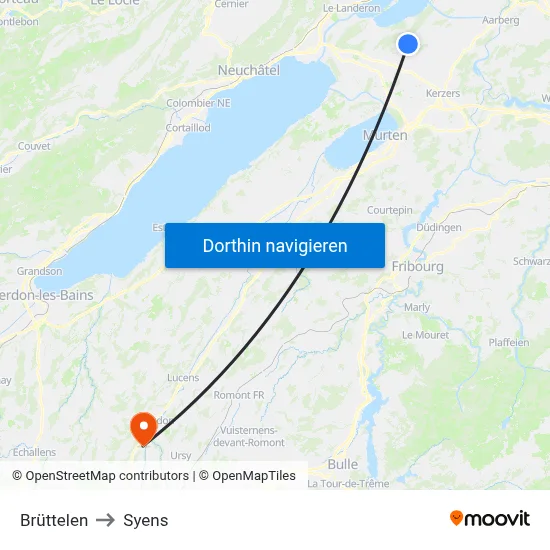 Brüttelen to Syens map