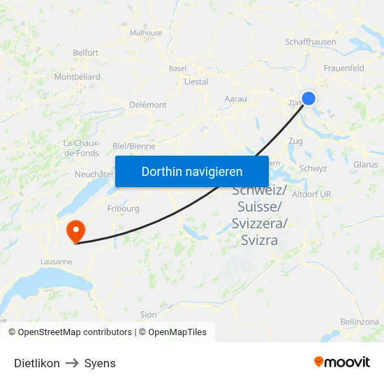 Dietlikon to Syens map