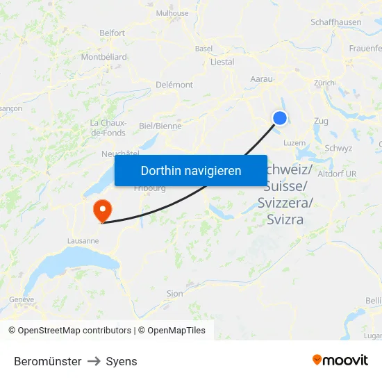 Beromünster to Syens map