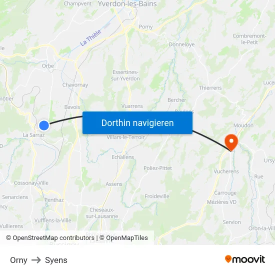 Orny to Syens map