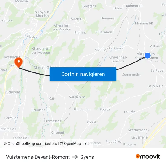 Vuisternens-Devant-Romont to Syens map
