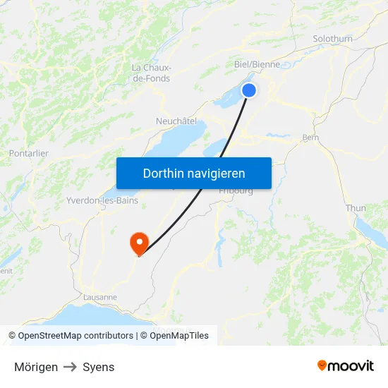 Mörigen to Syens map