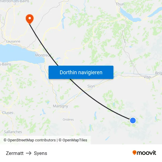 Zermatt to Syens map