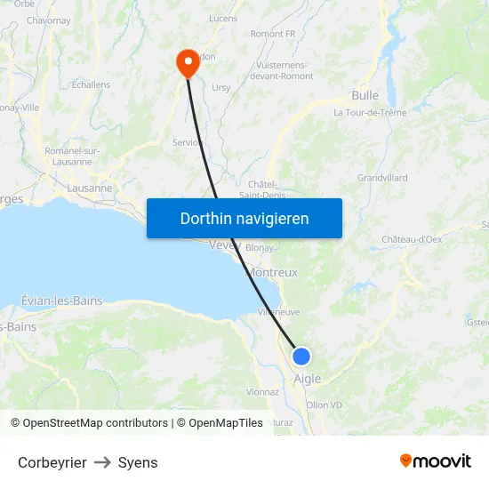 Corbeyrier to Syens map