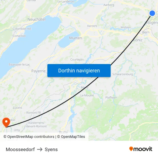 Moosseedorf to Syens map