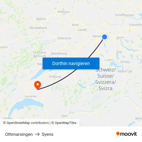 Othmarsingen to Syens map