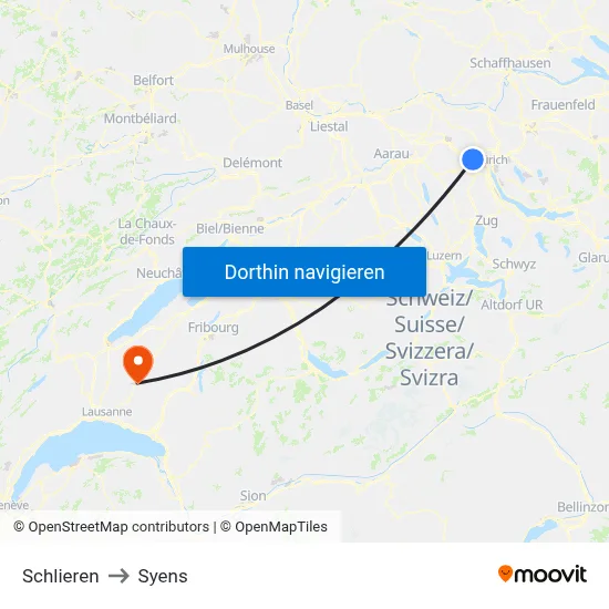 Schlieren to Syens map