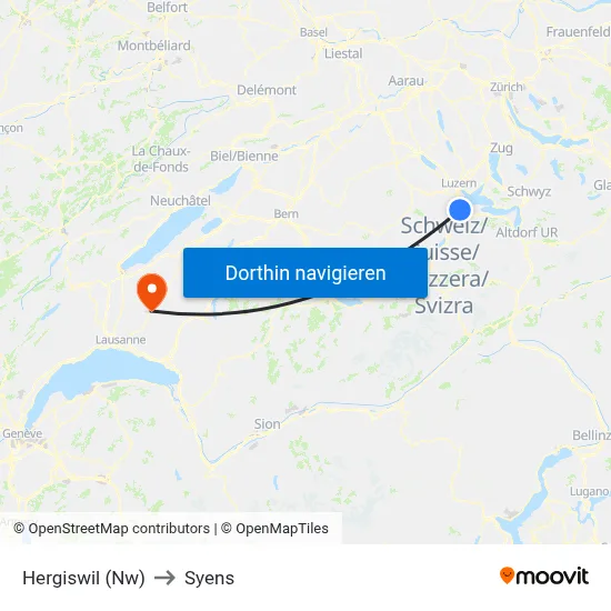 Hergiswil (Nw) to Syens map