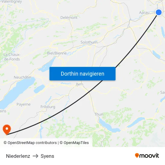 Niederlenz to Syens map