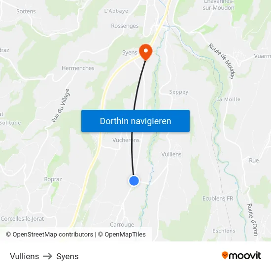 Vulliens to Syens map