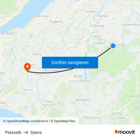 Plasselb to Syens map