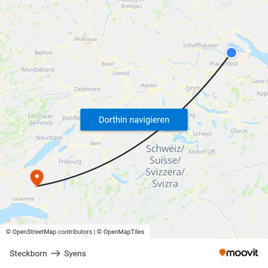 Steckborn to Syens map