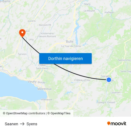 Saanen to Syens map