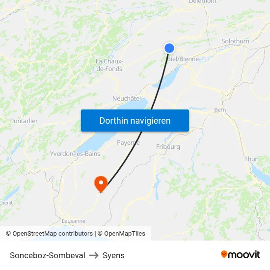 Sonceboz-Sombeval to Syens map
