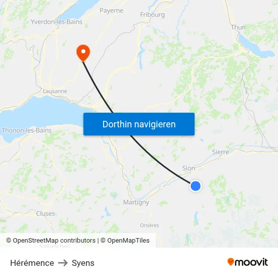 Hérémence to Syens map